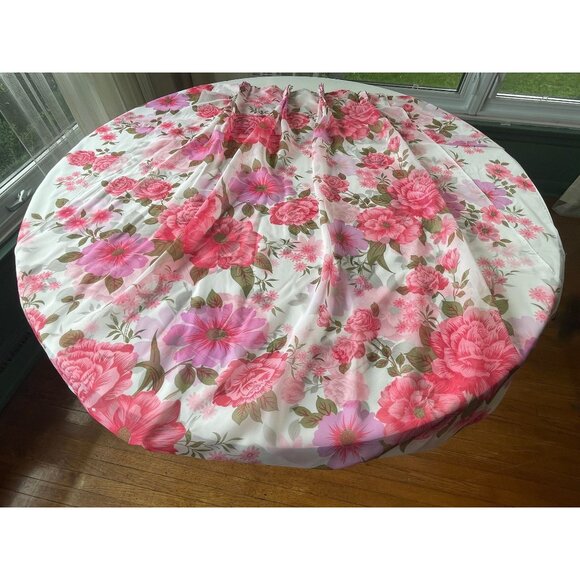 Vintage 1950s curtain, sheer floral pink, single pleated panel, long, narrow - Picture 2 of 10